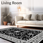 Black White Intricate Scroll Work Rug