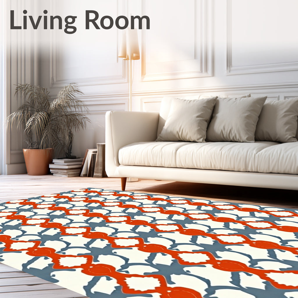 Red Orange Gray Abstract Chain Rug