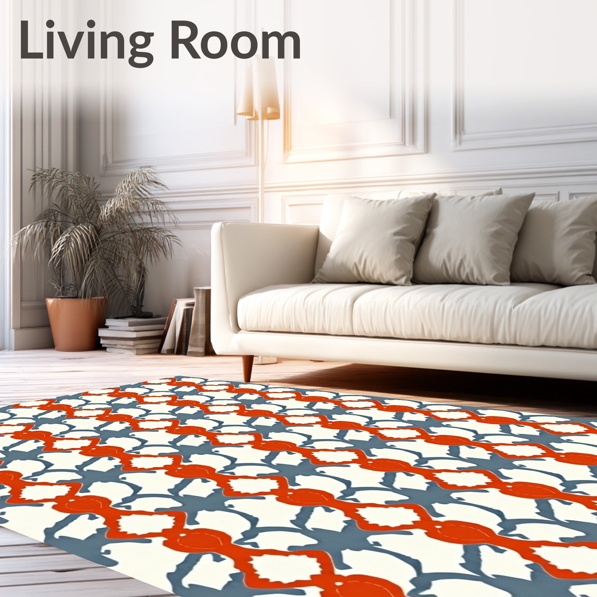Red Orange Gray Abstract Chain Rug