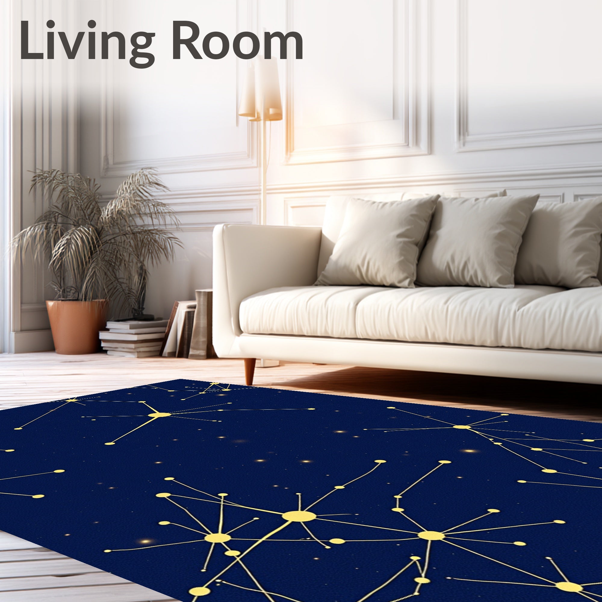 Golden Starlike Constellations on Deep Blue Rug