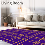 Golden Grid Wavy Lines Rug