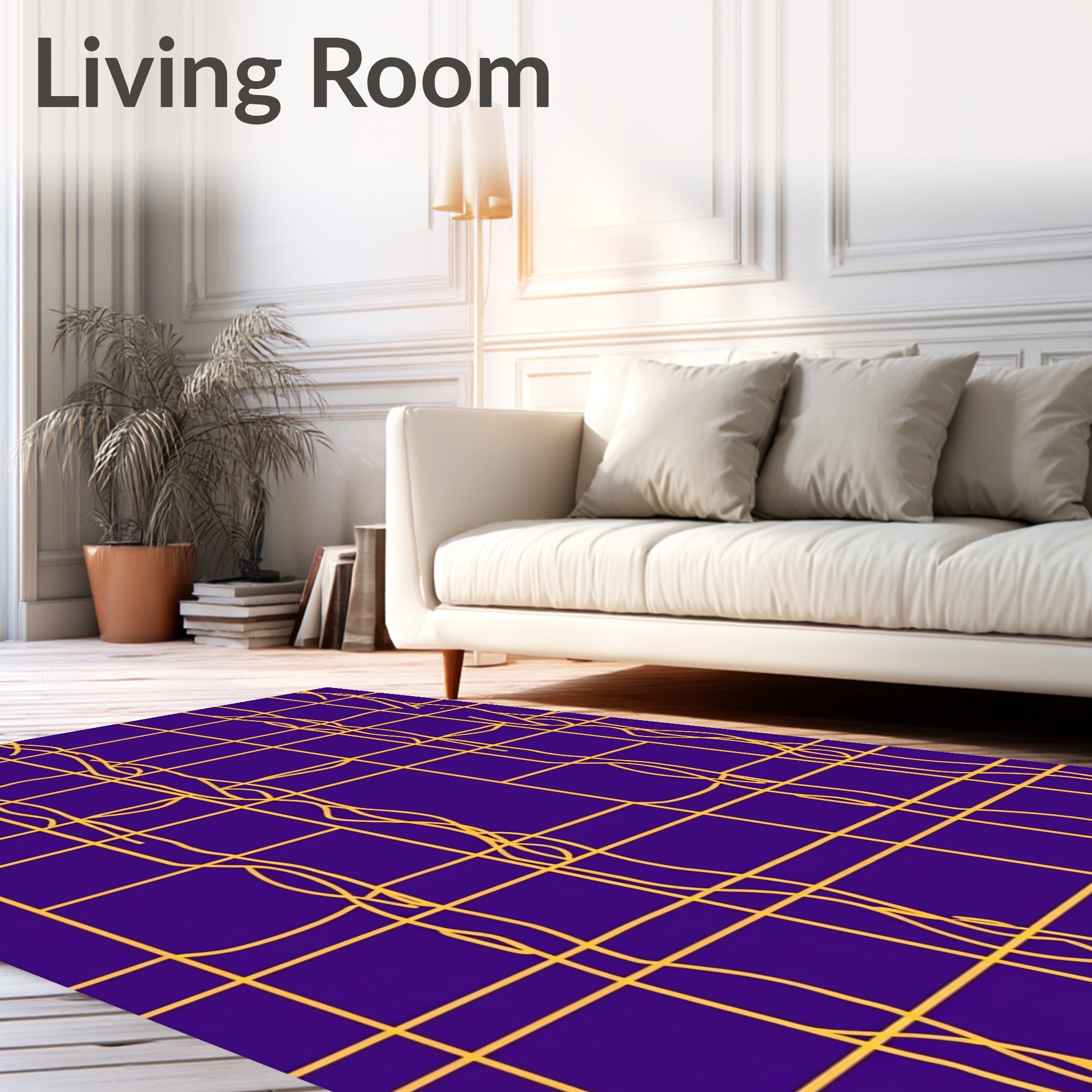 Golden Grid Wavy Lines Rug