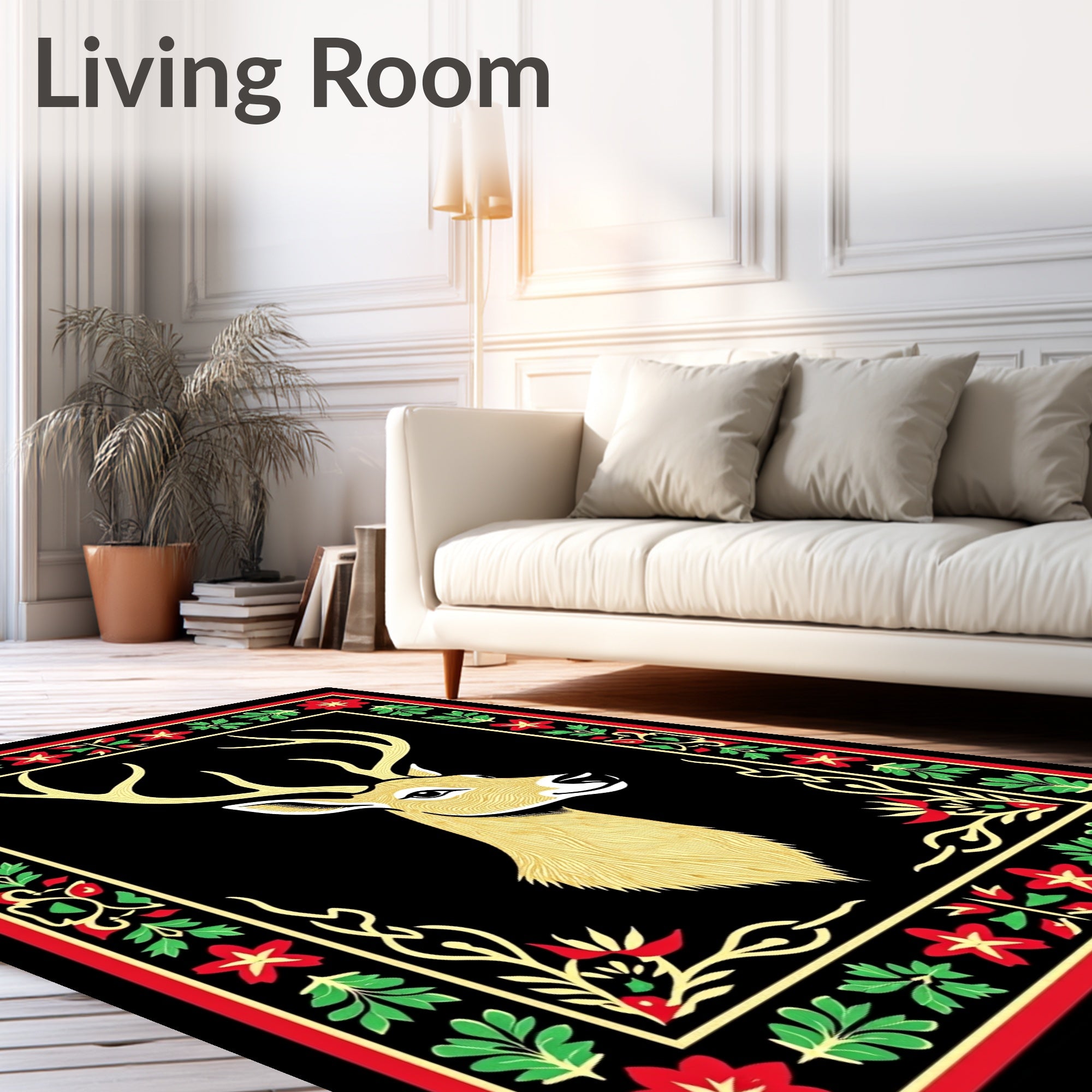 Golden Deer With Red Green Border Rug