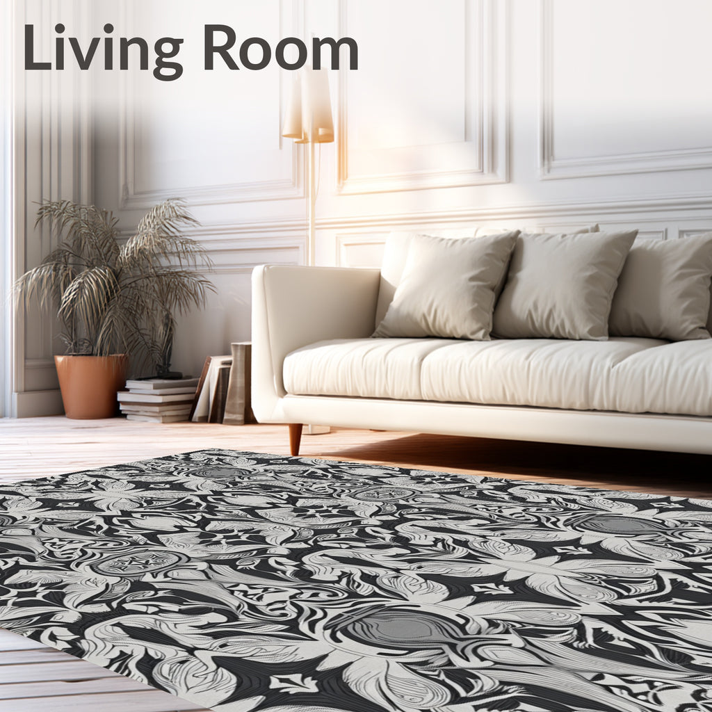 Monochrome Abstract Floral Symmetry Rug