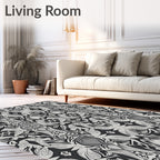 Monochrome Abstract Floral Symmetry Rug