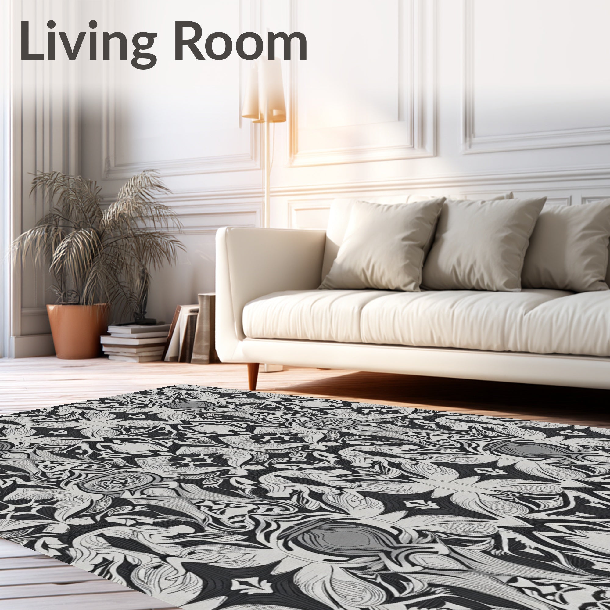 Monochrome Abstract Floral Symmetry Rug