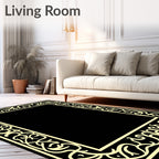 Ornate Cream Black Floral Border Rug