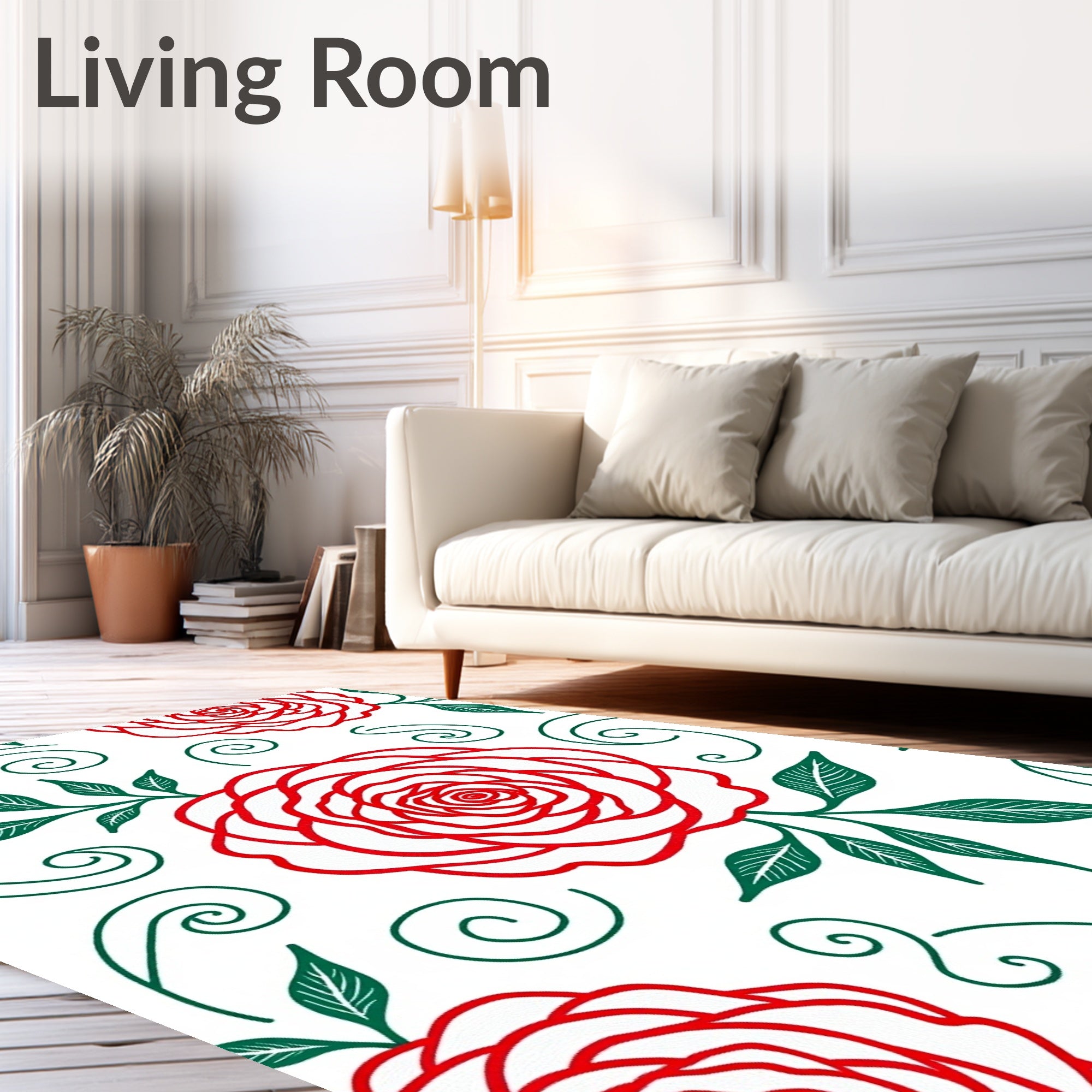 Crimson Rose Swirl Floral Collection Rug