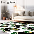 Black Green Golden Leaf Stripe Rug