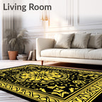 Golden Yellow Floral Mandala Black Rug
