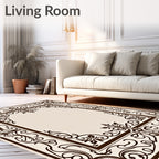 Elegant Brown Floral Scrollwork Frame Rug