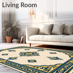 Navy Gold Floral Medallion Scroll Rug