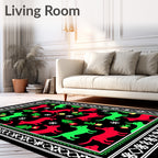 Festive Red Green Dog Border Rug
