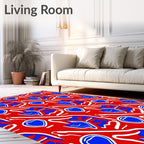 Vibrant Red Blue Abstract Organic Forms Rug