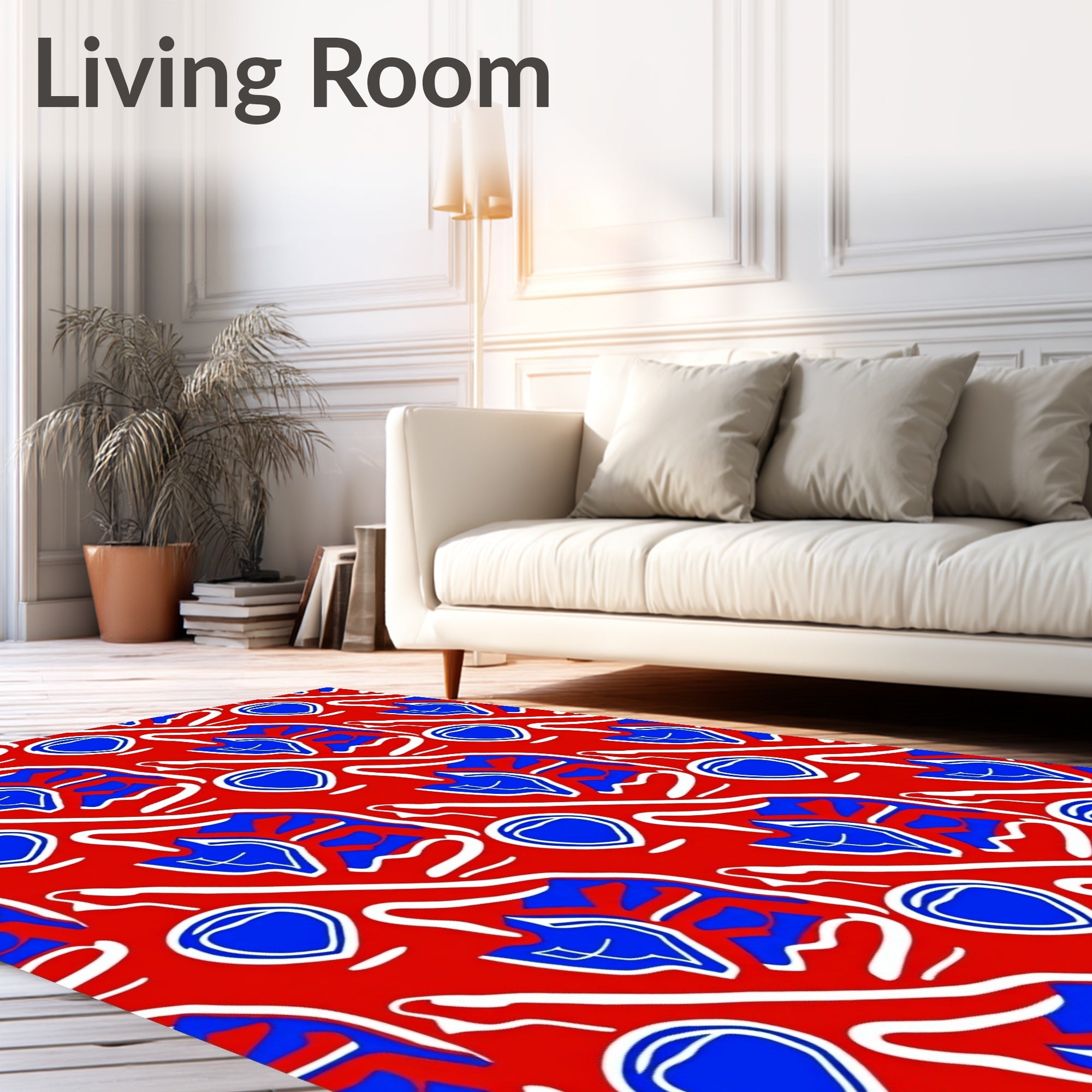 Vibrant Red Blue Abstract Organic Forms Rug