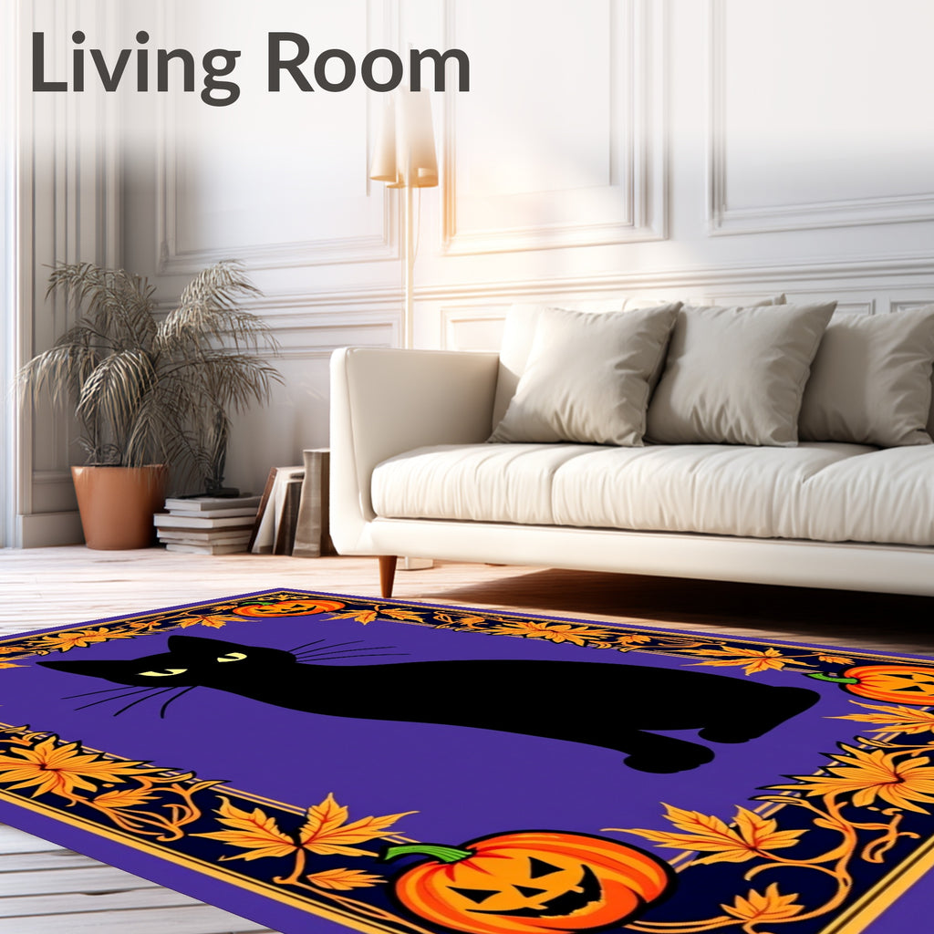 Mysterious Black Cat Halloween Frame Rug
