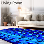 Cool Blue Geometric Border Stripes Rug
