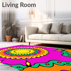 Vibrant Yellow Green Orange Mandala Rug