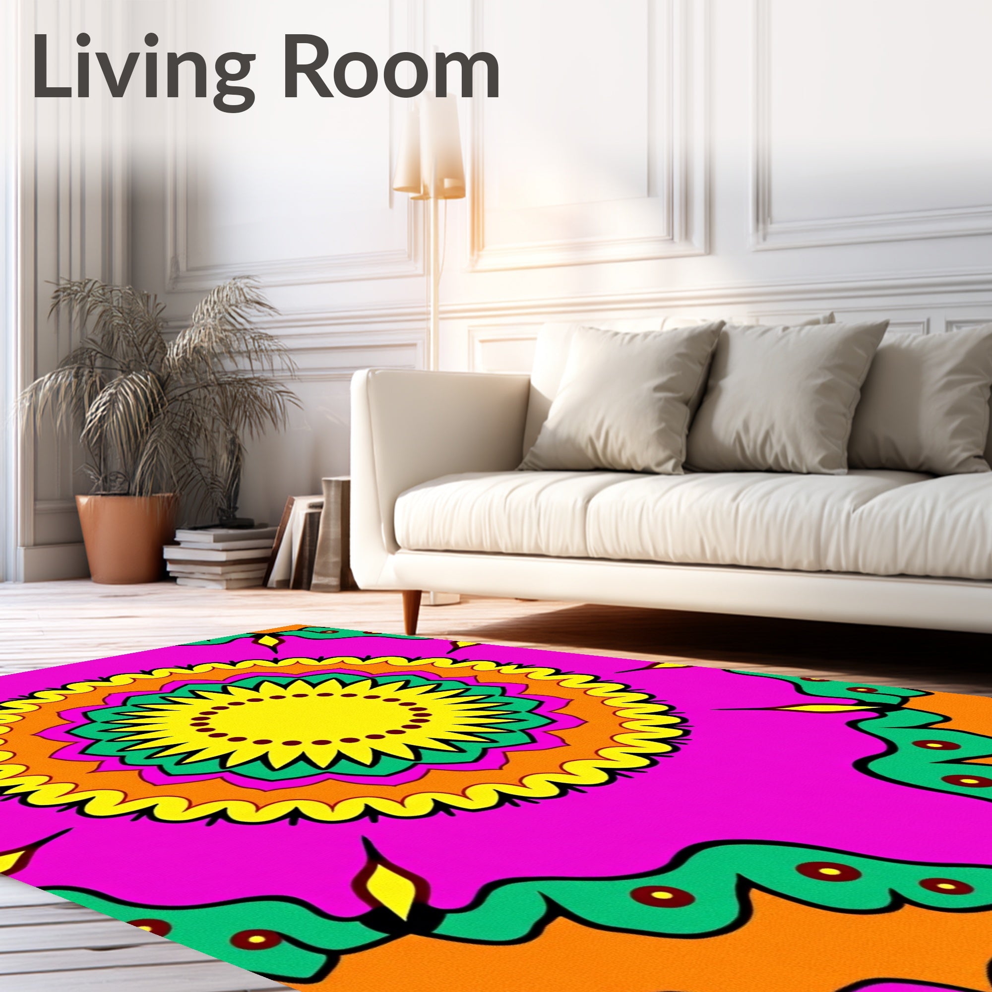 Vibrant Yellow Green Orange Mandala Rug