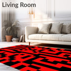 Red Black Pixelated Labyrinth Rug