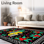 Vibrant Yellow Truck Floral Border Rug