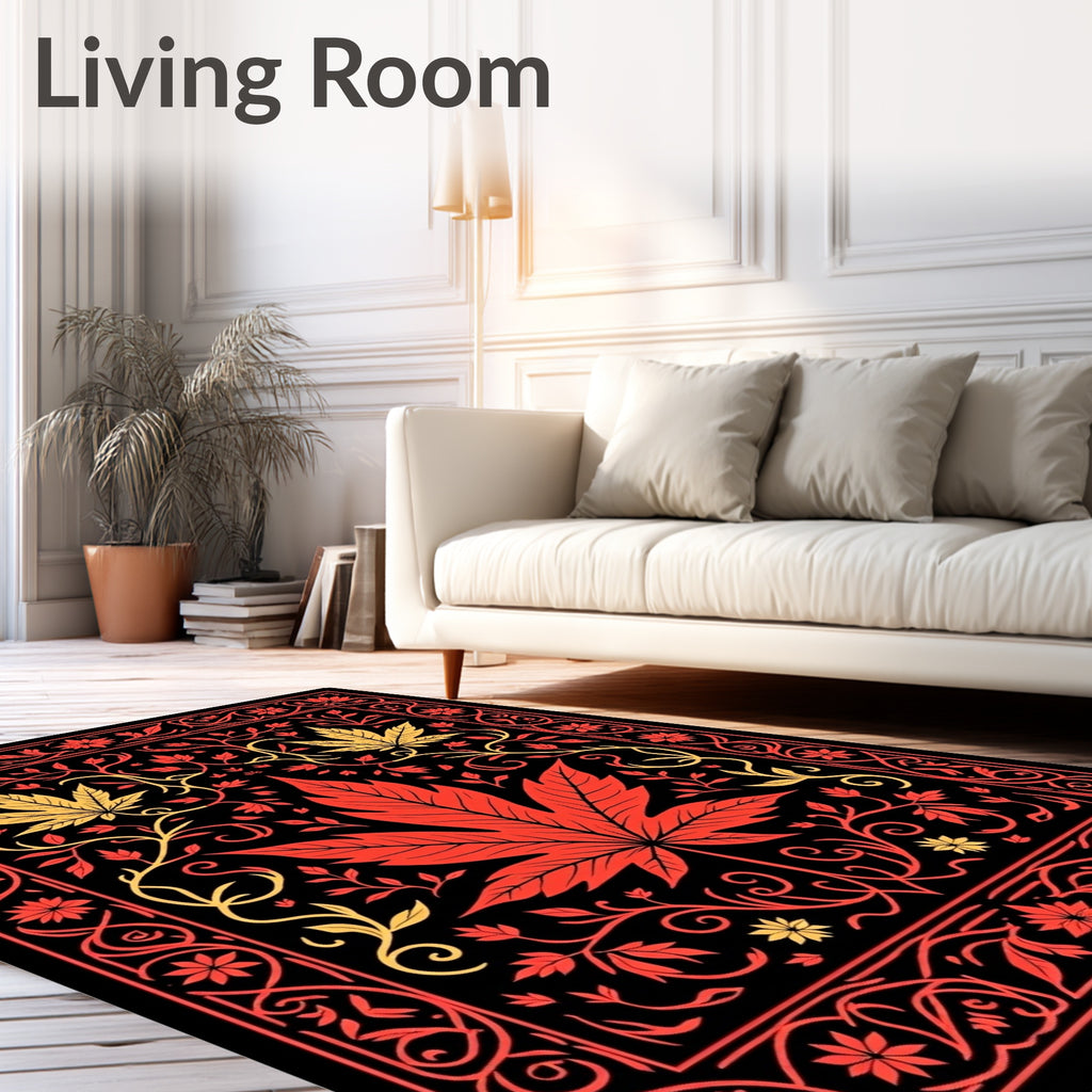 Crimson Red Maple Leaf Garland Rug
