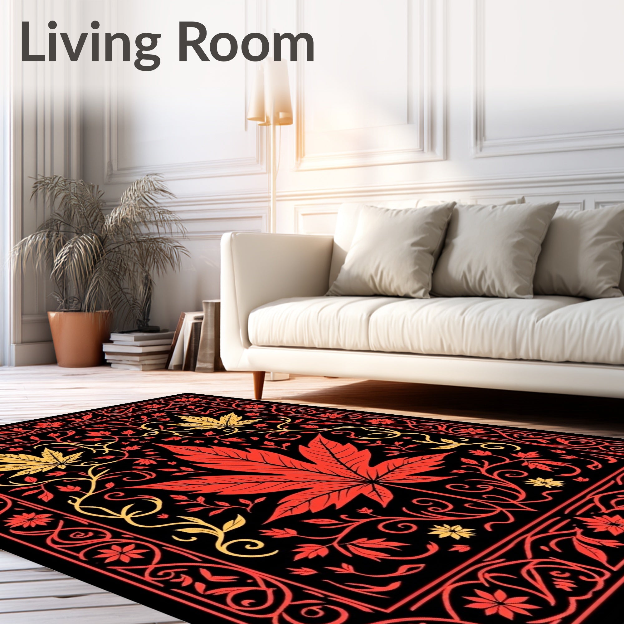 Crimson Red Maple Leaf Garland Rug