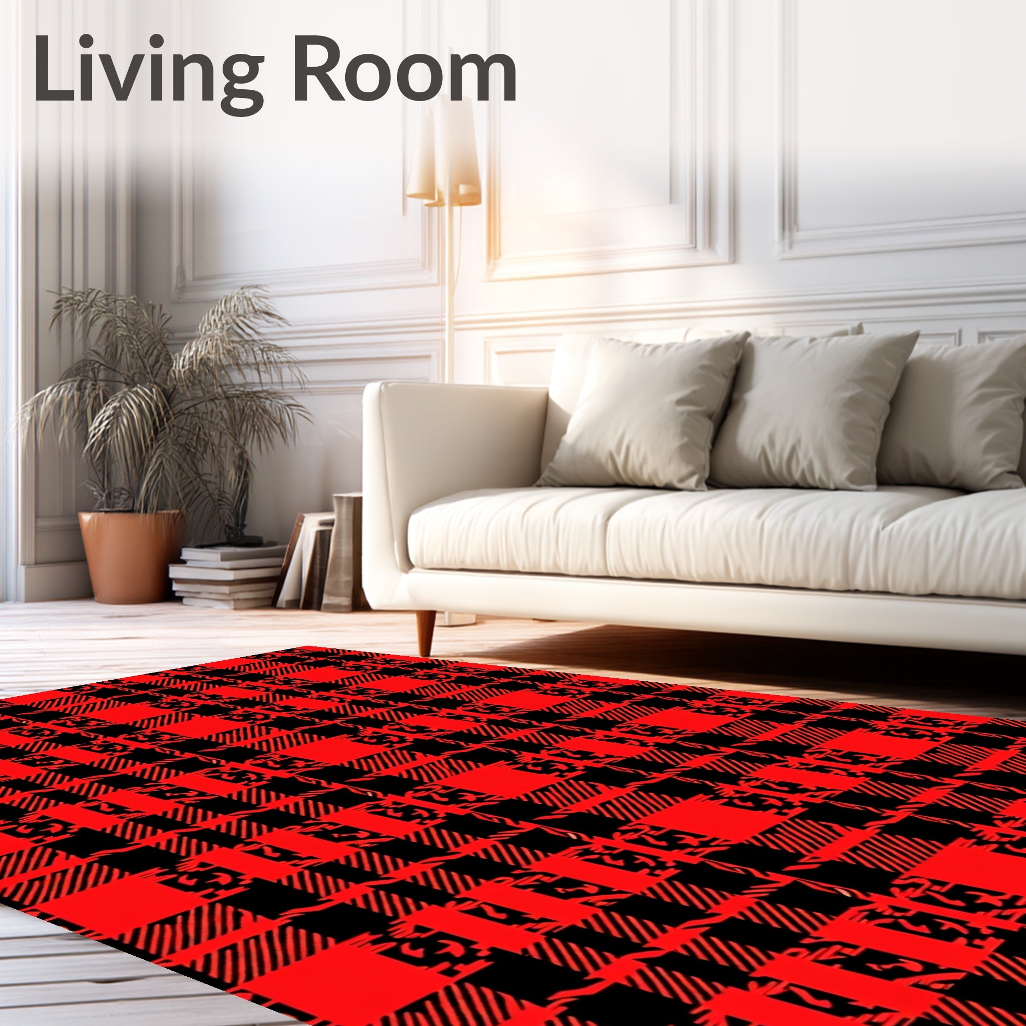 Bold Red Checked Patchwork Rug