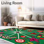 Festive Red Green Candy Cane Holly Rug