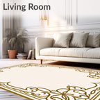 Golden Floral Scrollwork Border Rug