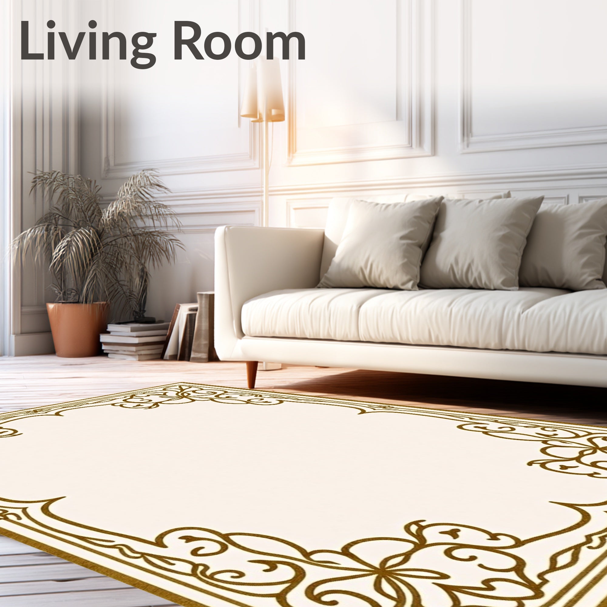 Golden Floral Scrollwork Border Rug