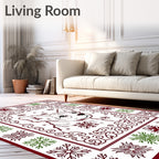 Corgi Snowflakes Red Green Border Rug