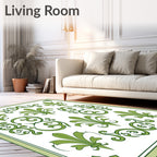 Green Fleur De Lis Scrollwork Harmony Rug