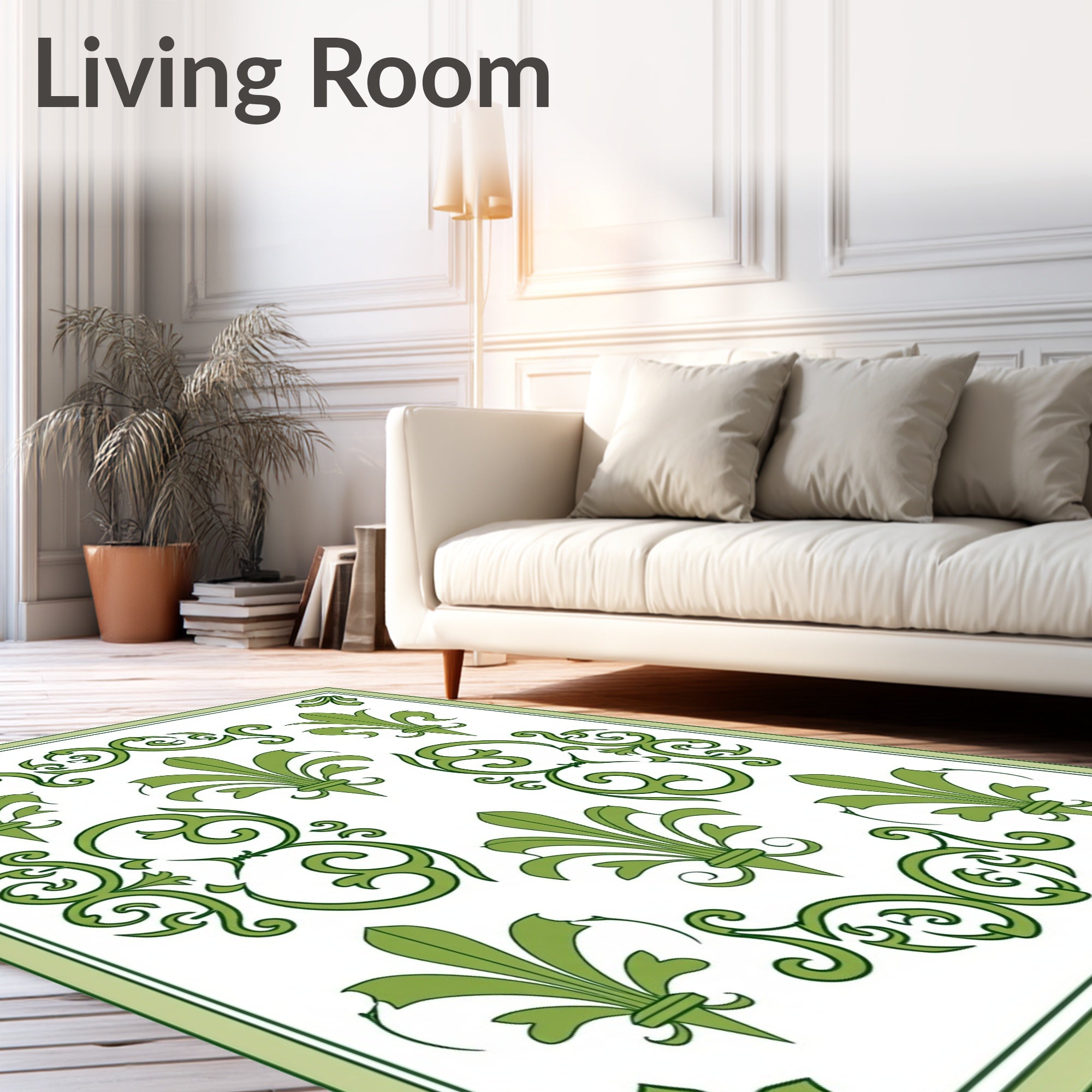 Green Fleur De Lis Scrollwork Harmony Rug