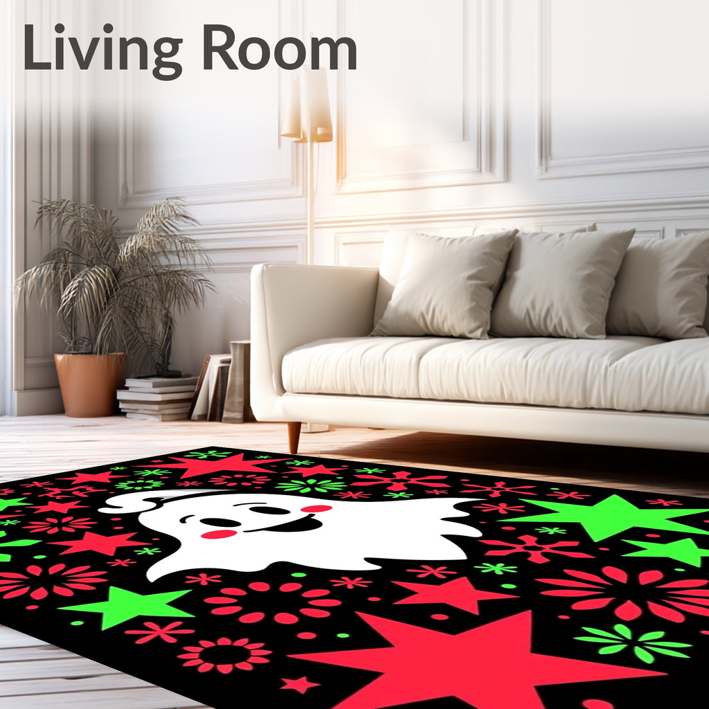 Cute Ghost With Red Green Stars Rug