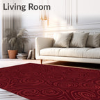 Deep Red Swirl Abstract Rug