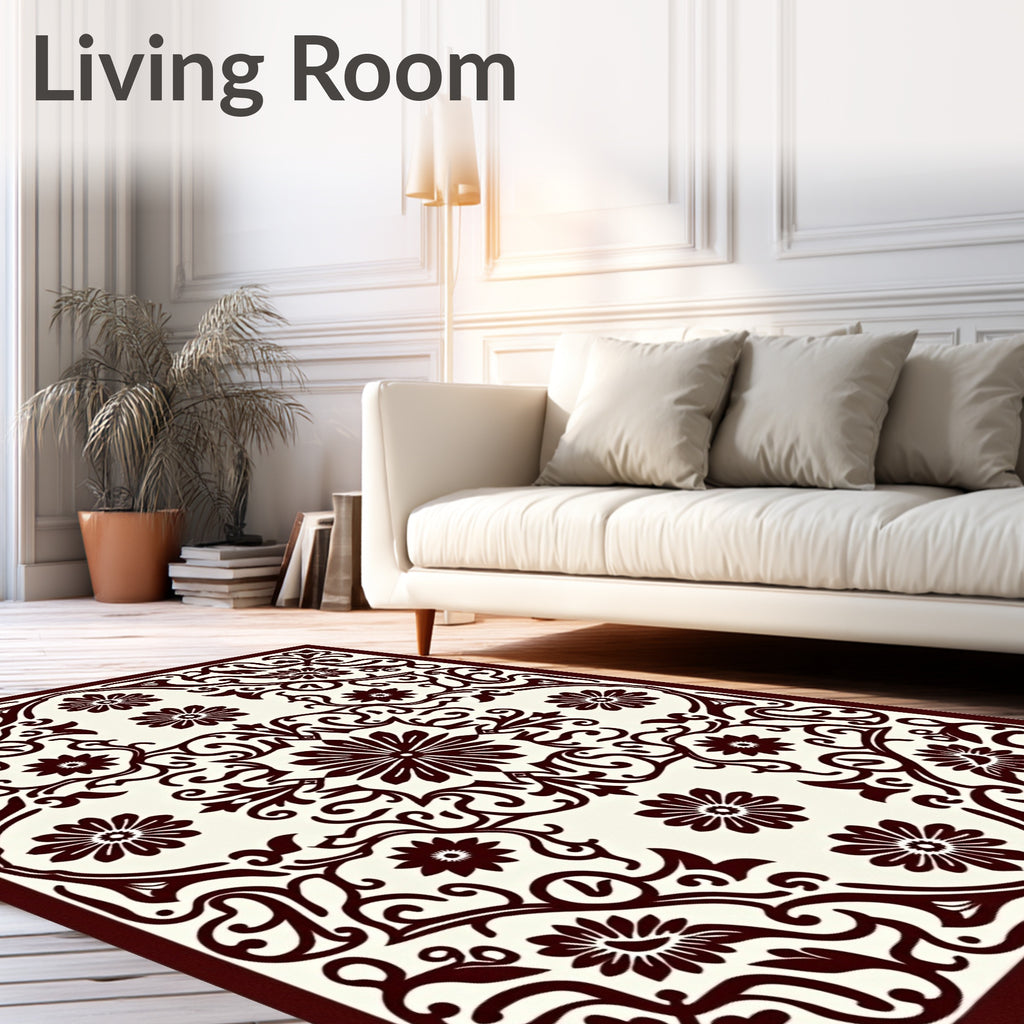 Deep Burgundy Floral Symmetry Rug