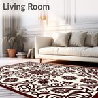 Deep Burgundy Floral Symmetry Rug