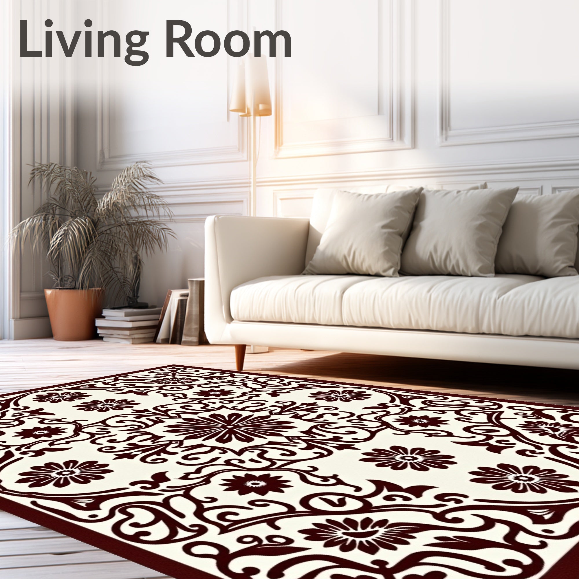 Deep Burgundy Floral Symmetry Rug