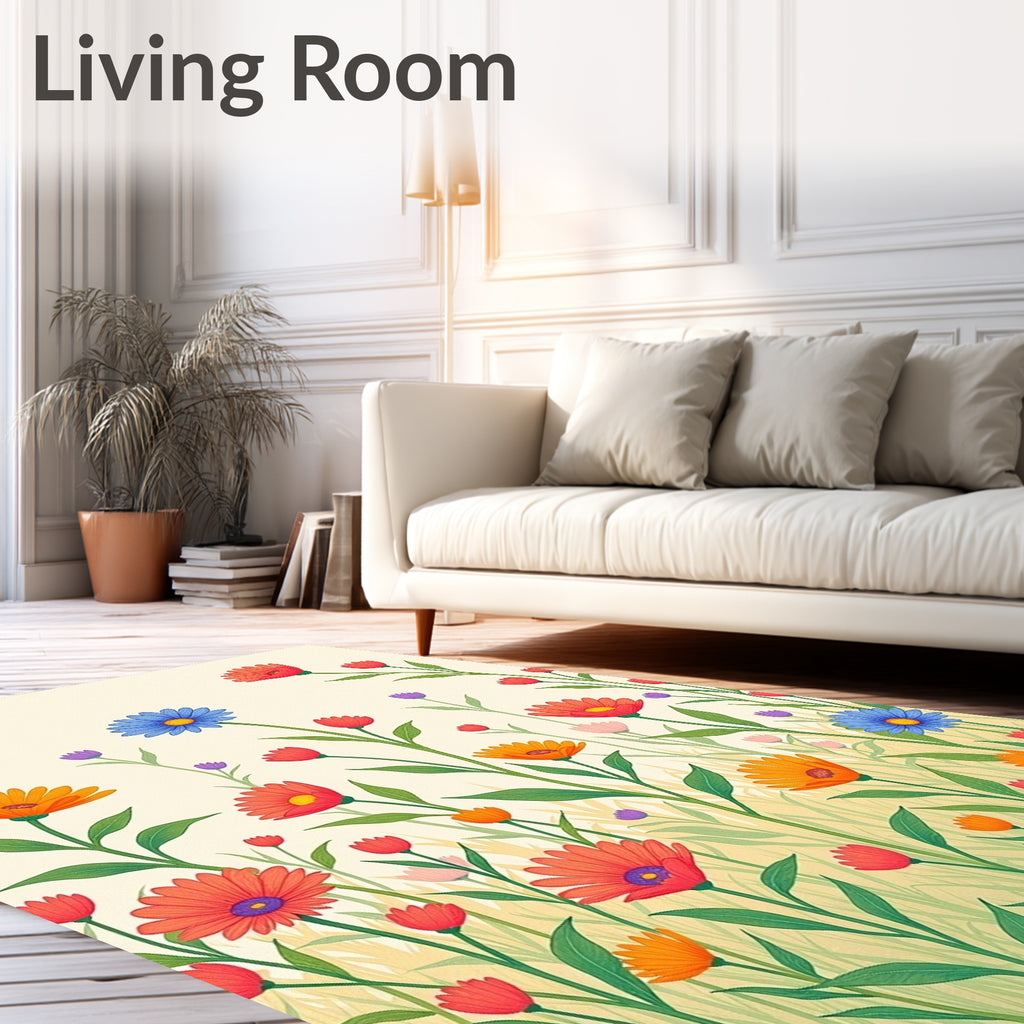 Vibrant Meadow Garden Floral Arrangement Rug