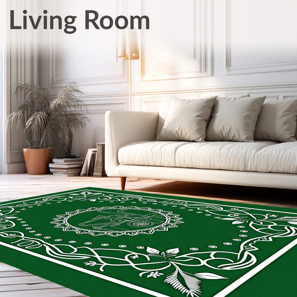 Emerald Green Botanical Machine Frame Rug