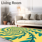 Teal Leaf Swirl Yellow Rug