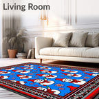 Blue Snowman Festive Holiday Scene Rug