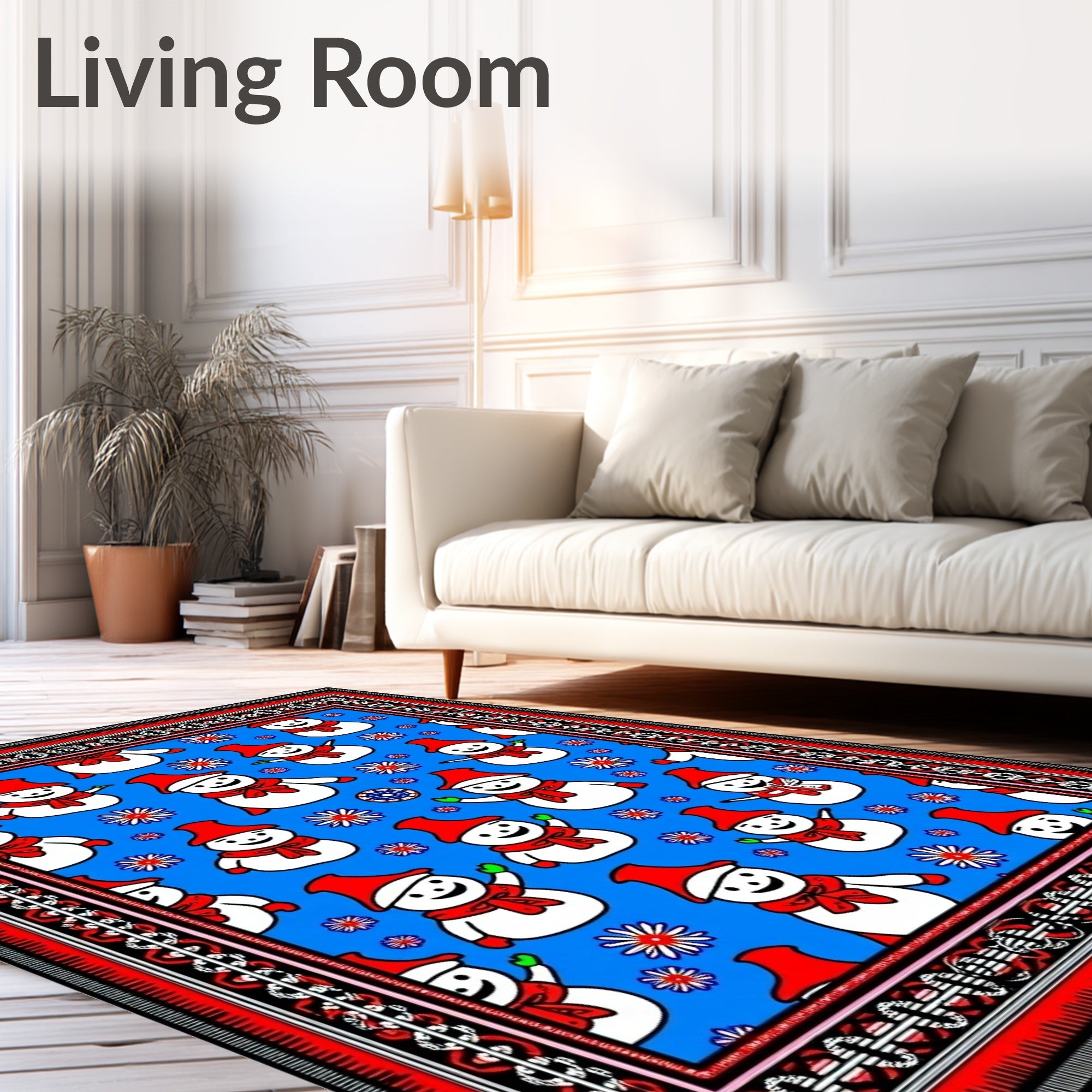 Blue Snowman Festive Holiday Scene Rug