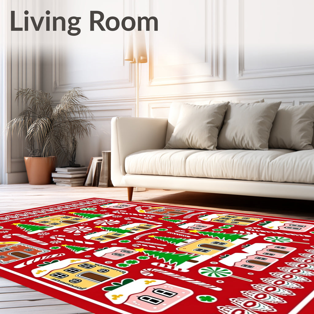 Christmas Village Candy Cane Forest Red Rug
