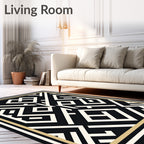 Black Geometric Maze Lines Rug