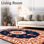 Traditional Navy Orange Floral Medallion Rug