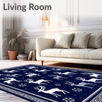 Winter White Reindeer Snowflakes Navy Rug