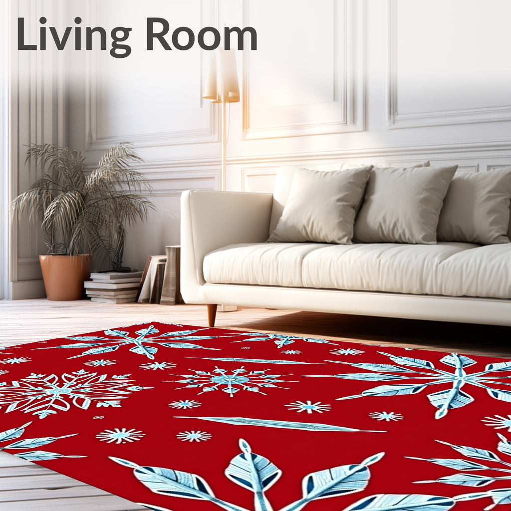 Crimson Red Snowflake Winter Icicle Rug