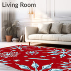 Crimson Red Snowflake Winter Icicle Rug
